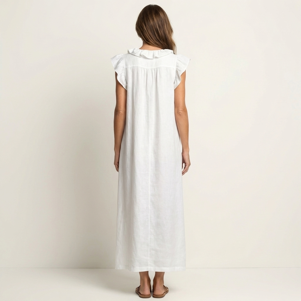 Josette | Vestido largo con volantes y cuello de pico