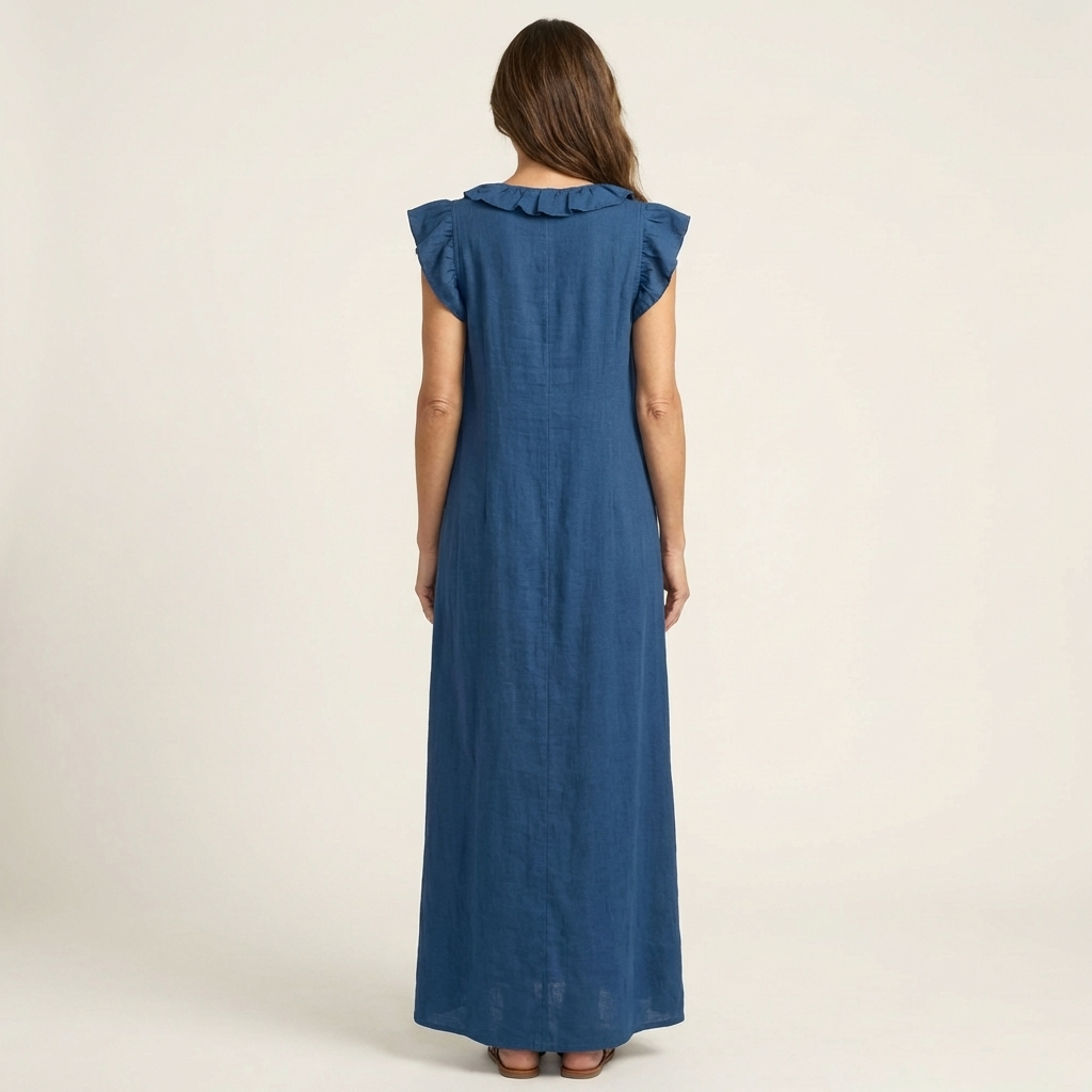 Josette | Vestido largo con volantes y cuello de pico