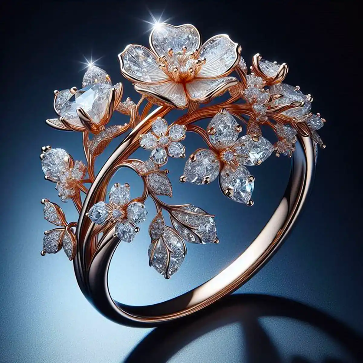 Anillo precioso con flor de cristal