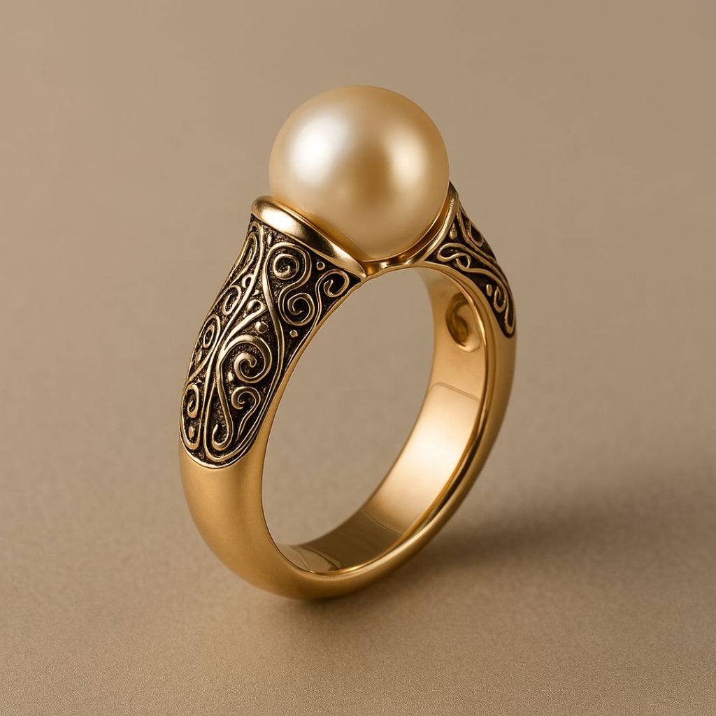 Anillo dorado vintage con perla
