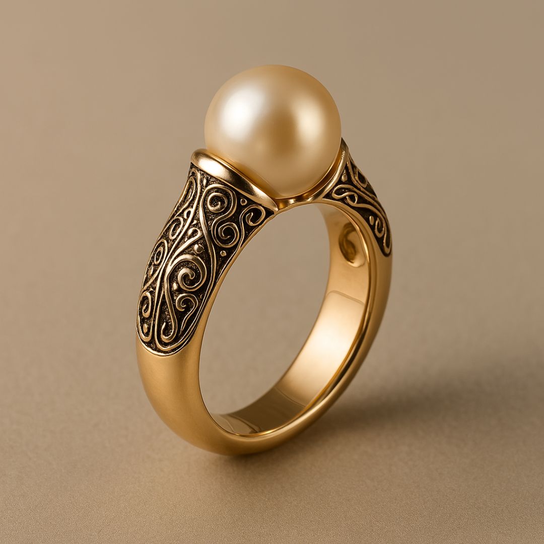 Anillo dorado vintage con perla