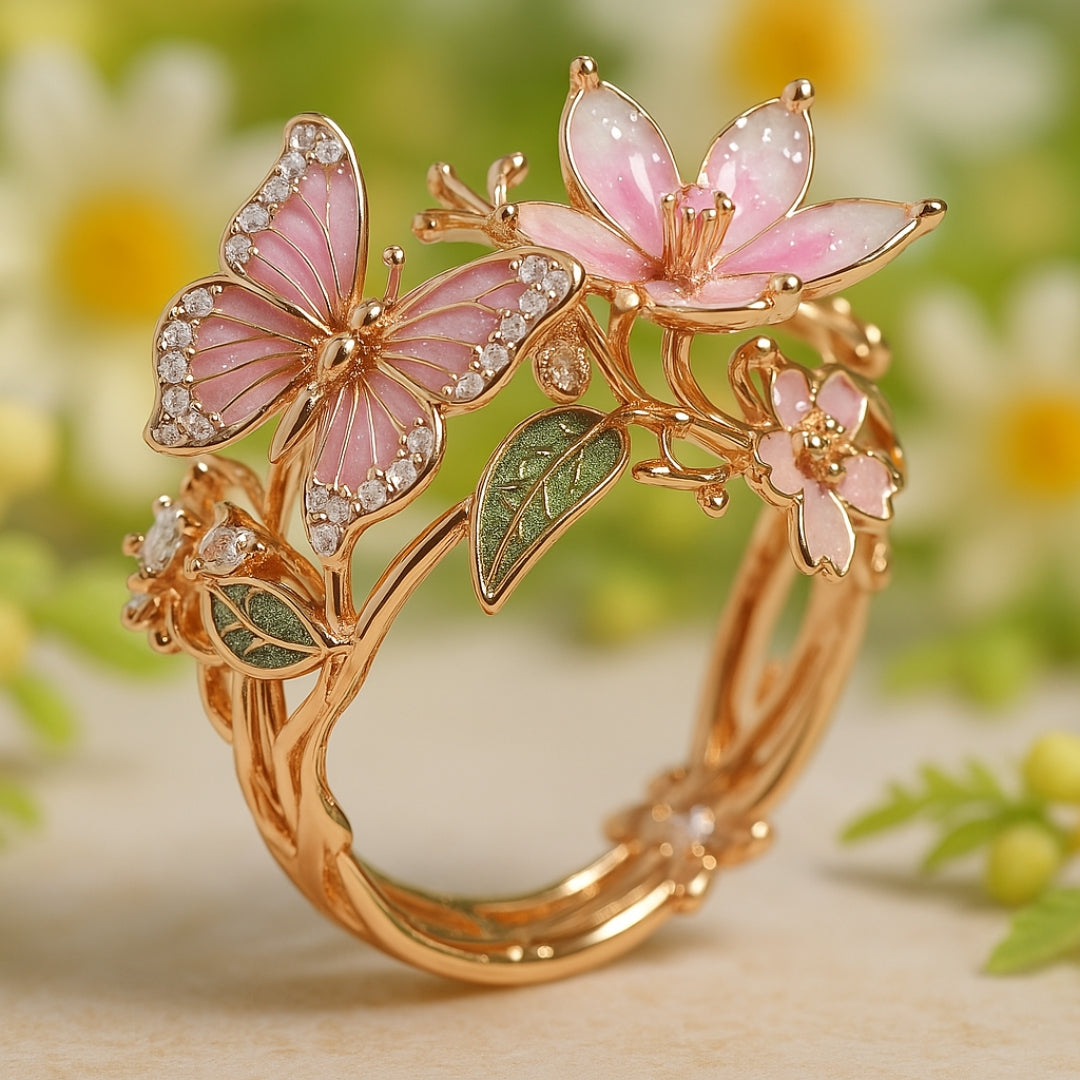 Anillo mariposa con circonitas, luminoso y de inspiración natural