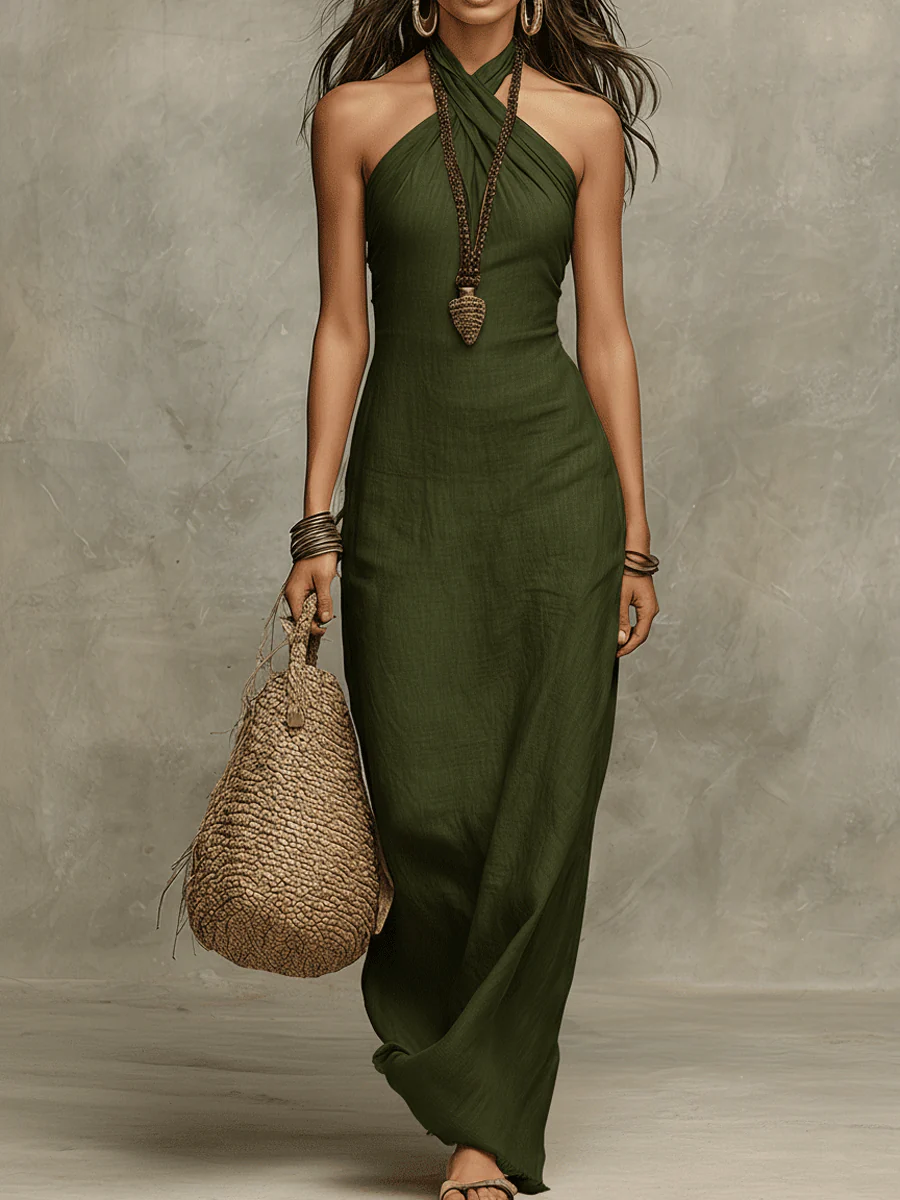 Héloïse | Vestido largo con cuello halter cruzado