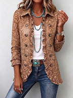 Vyclara | Chaqueta vintage bohemia con volantes y estampado floral