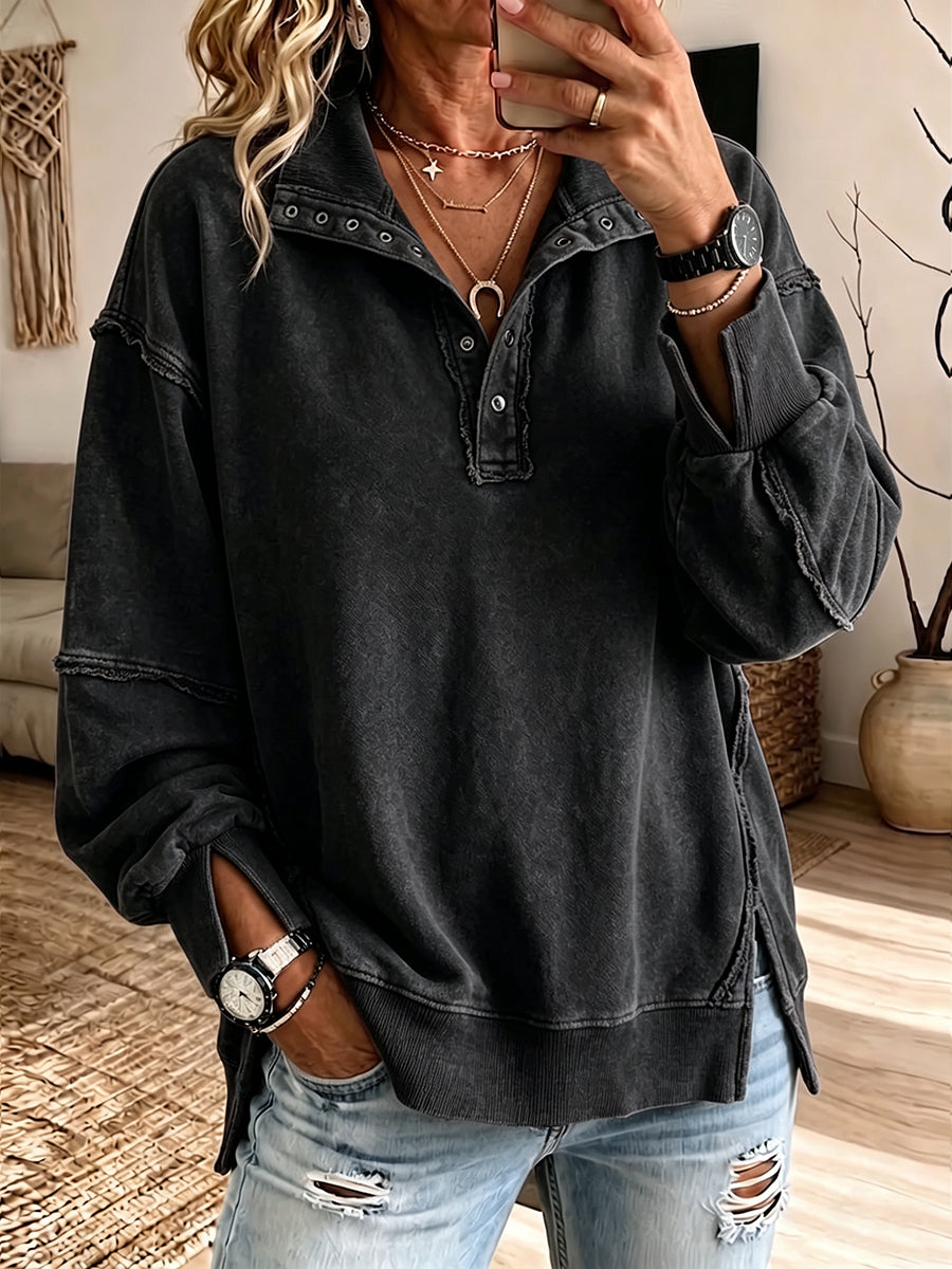 Hazel | Sudadera henley con costuras vistas