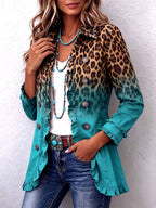 Elspeth | Chaqueta blazer de leopardo en degradado con volantes
