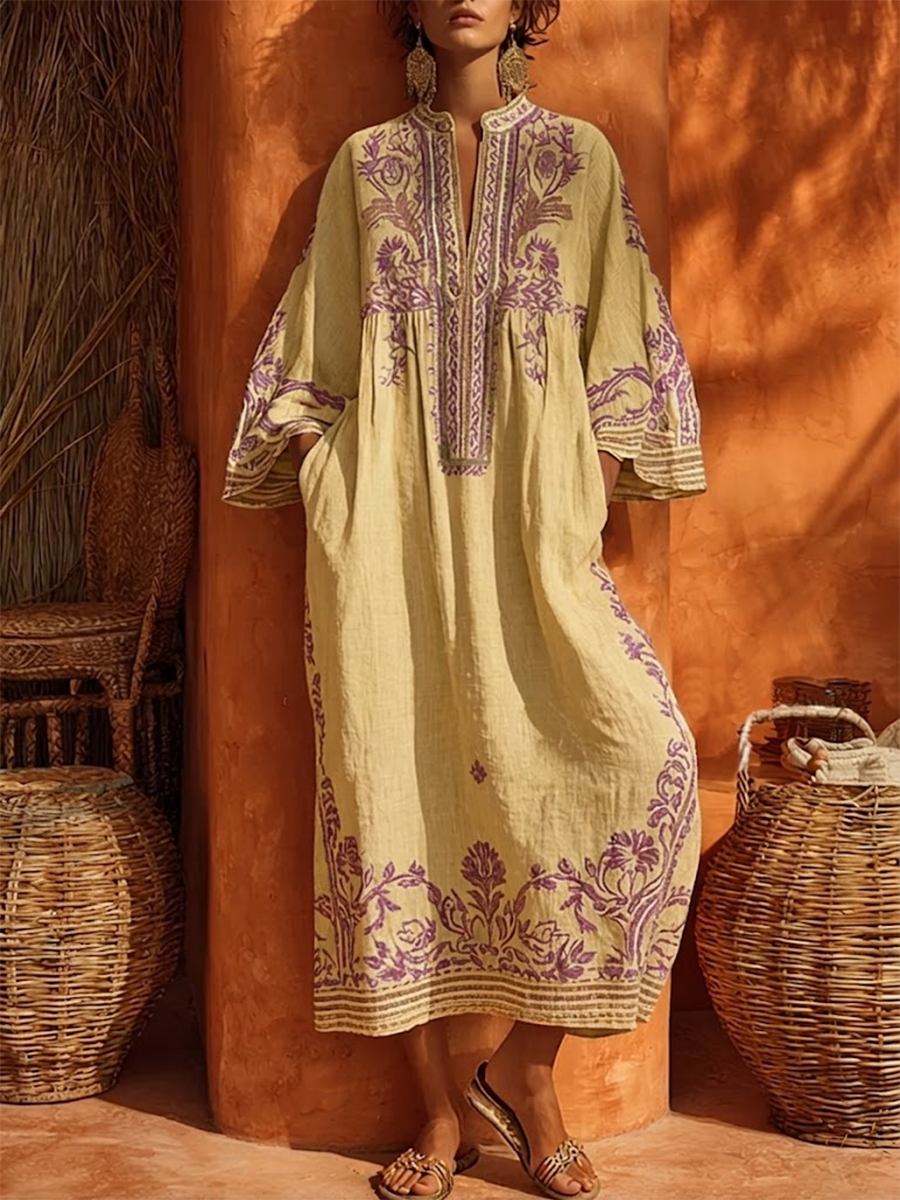 Janet | Vestido largo bordado de aire mediterráneo