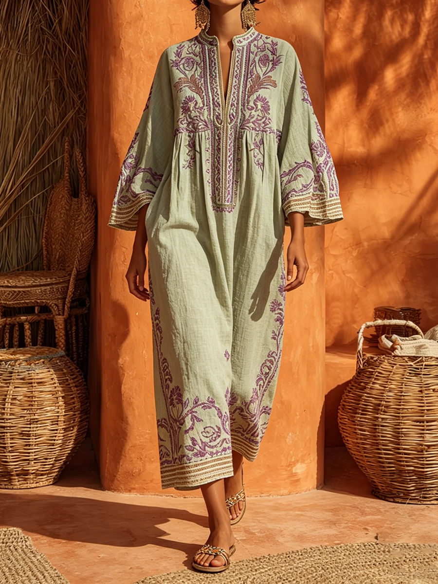 Janet | Vestido largo bordado de aire mediterráneo