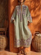 Janet | Vestido largo bordado de aire mediterráneo