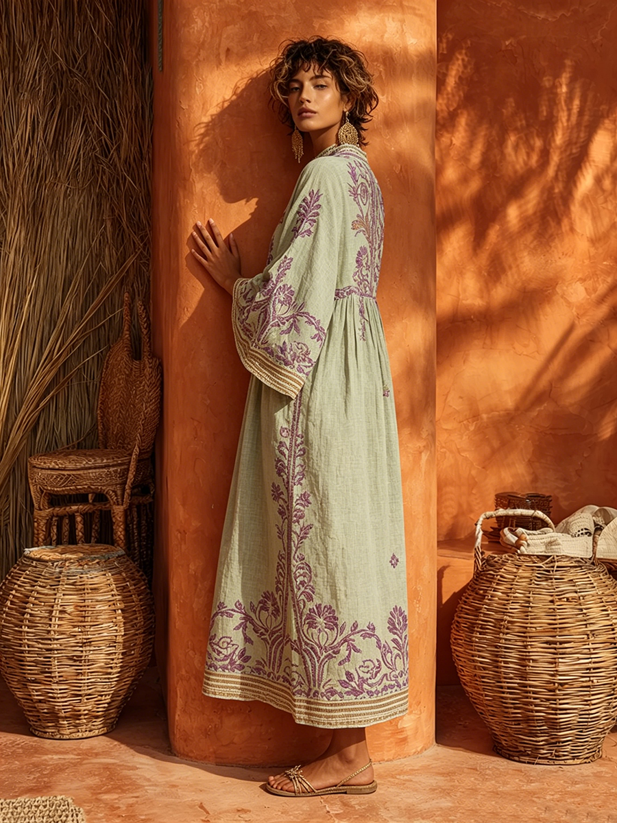 Janet | Vestido largo bordado de aire mediterráneo