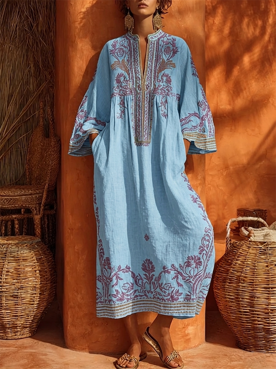 Janet | Vestido largo bordado de aire mediterráneo