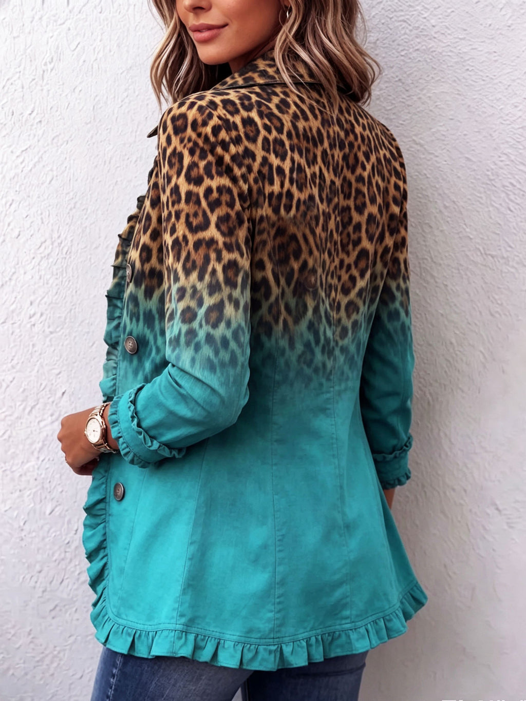 Elspeth | Chaqueta blazer de leopardo en degradado con volantes