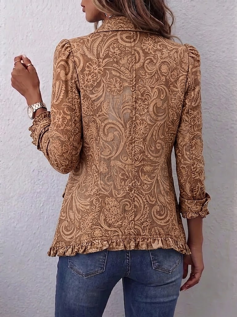 Vyclara | Chaqueta vintage bohemia con volantes y estampado floral
