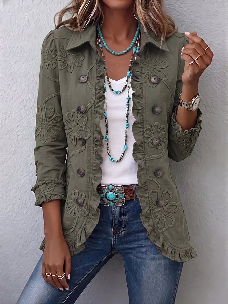 Kamberly | Chaqueta utilitaria con flores bordadas y volantes