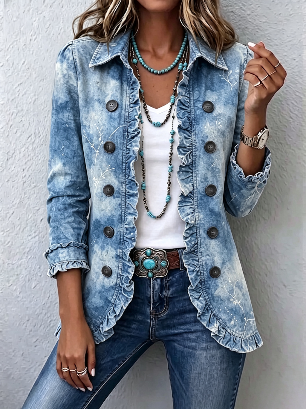 Jemison | Chaqueta vintage con estampado botánico y volantes