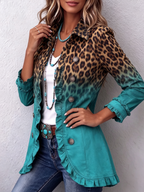 Elspeth | Chaqueta blazer de leopardo en degradado con volantes
