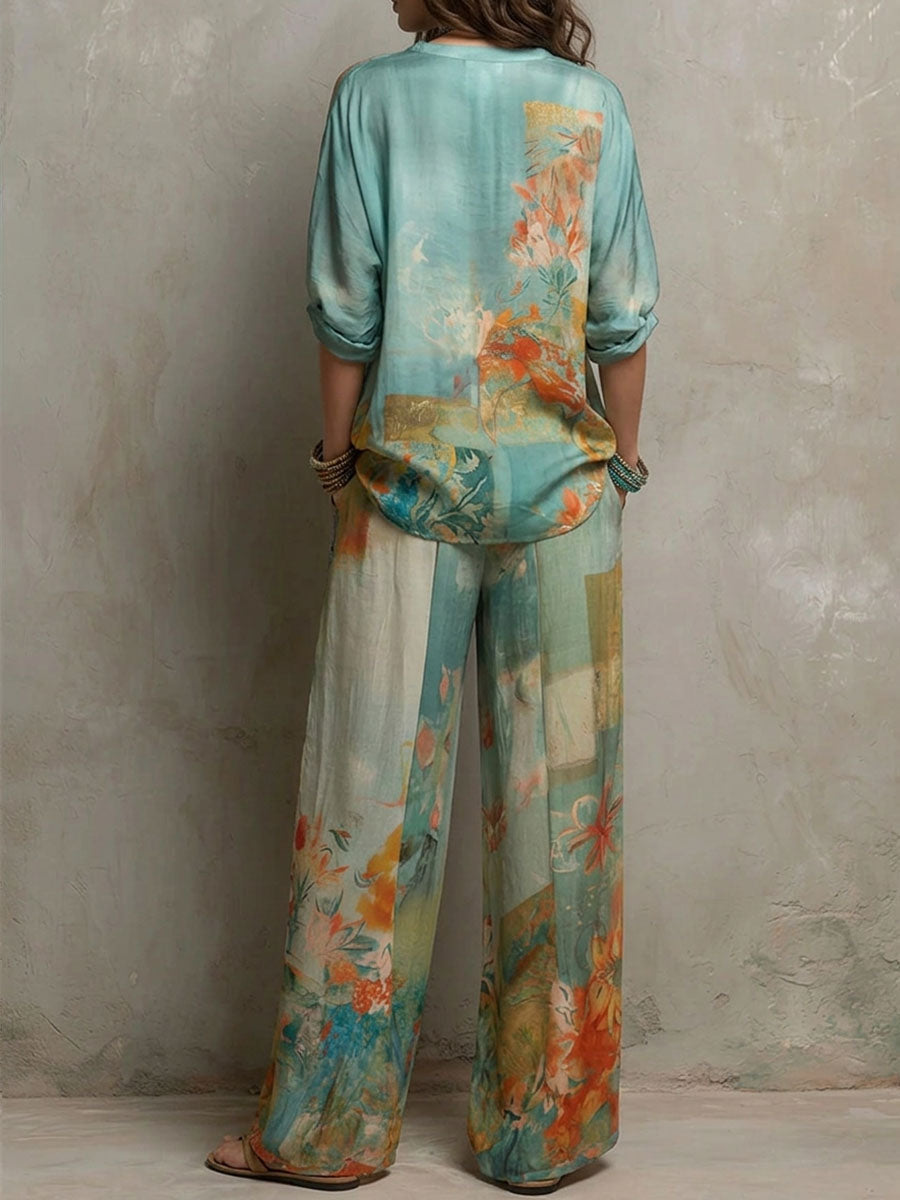 Sandra | Conjunto floral de pantalón ancho