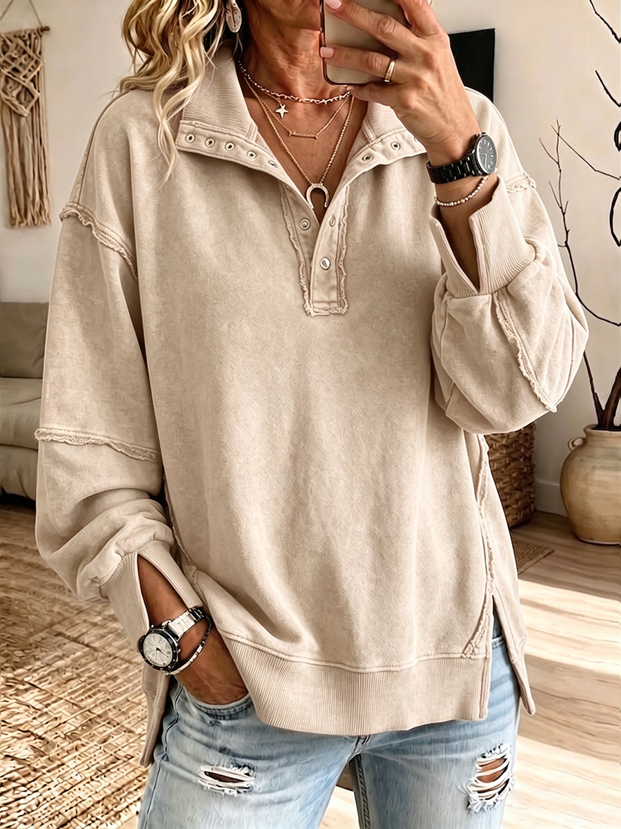 Hazel | Sudadera henley con costuras vistas