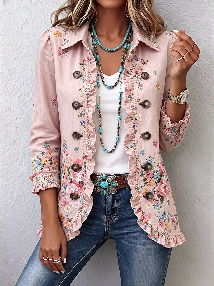 Bettany | Chaqueta floral con volantes y botones