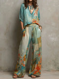 Sandra | Conjunto floral de pantalón ancho