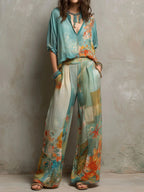 Sandra | Conjunto floral de pantalón ancho