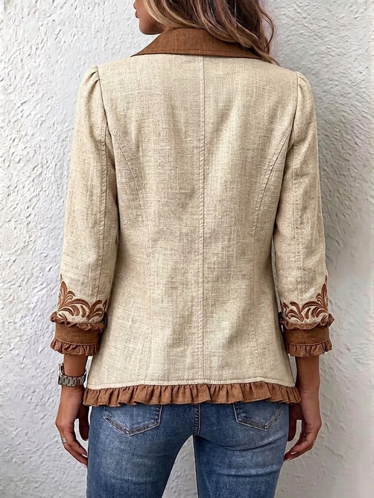 Dawncroft | Chaqueta vintage bohemia con volantes y estampado floral