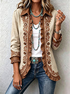 Dawncroft | Chaqueta vintage bohemia con volantes y estampado floral