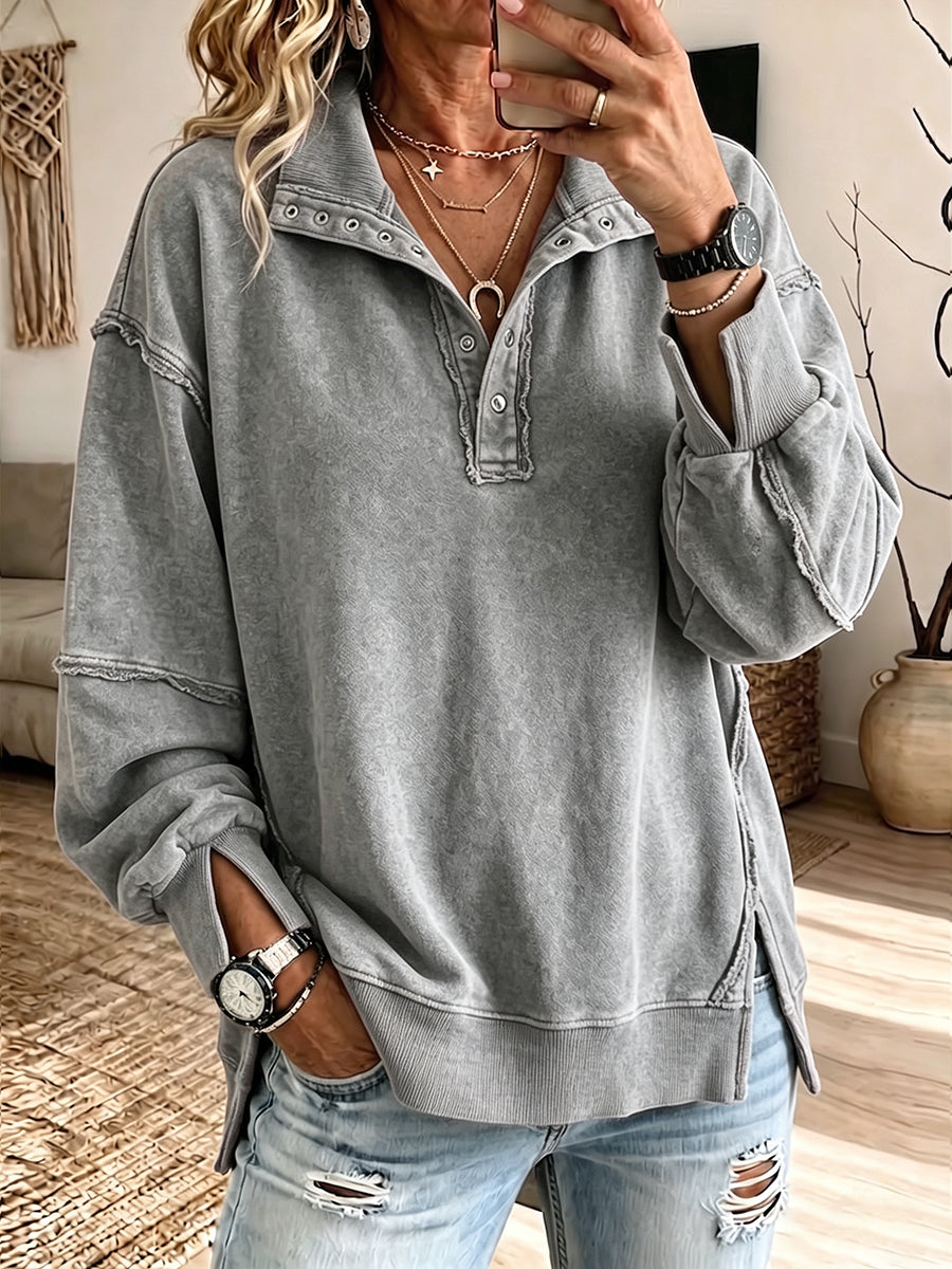 Hazel | Sudadera henley con costuras vistas