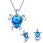 Conjunto de collar y pendientes de tortuga marina en ópalo y plateado