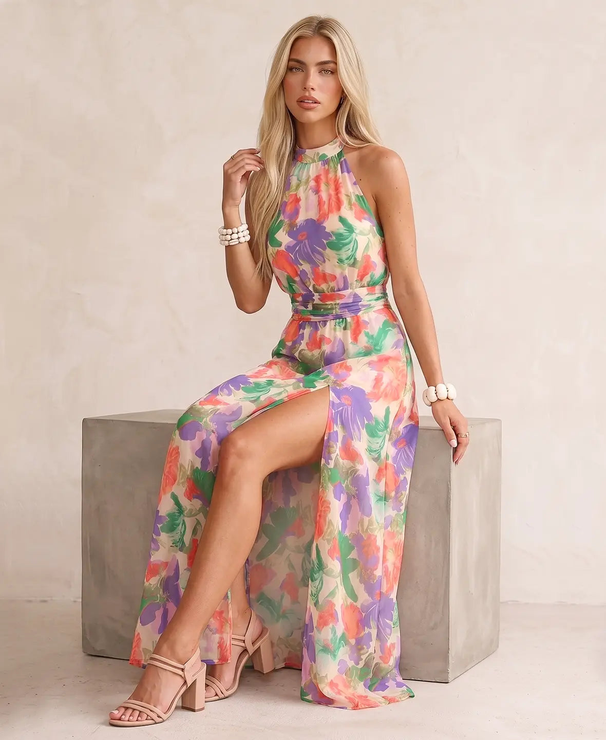 Elodie | Vestido largo fluido con estampado floral