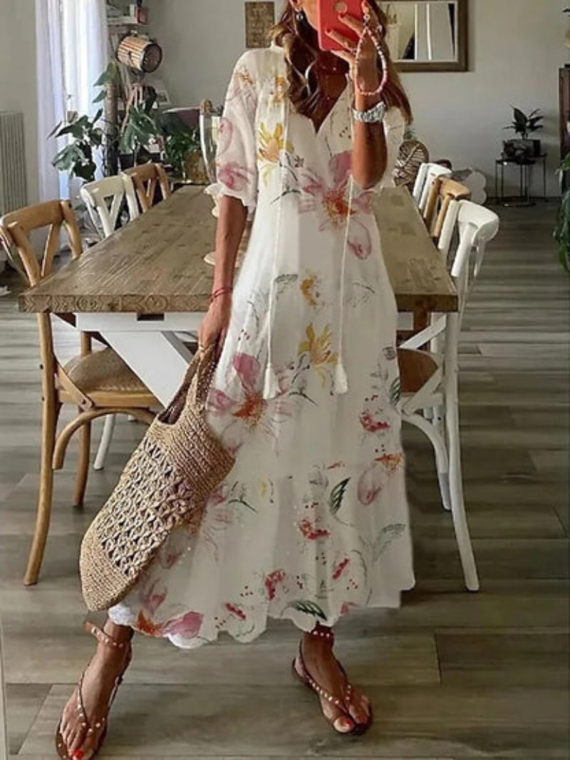 Mabel | Vestido estampado con escote en pico